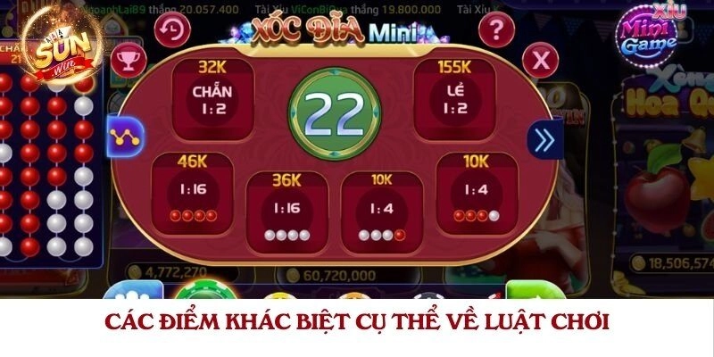 Các điểm khác biệt cụ thể về luật chơi